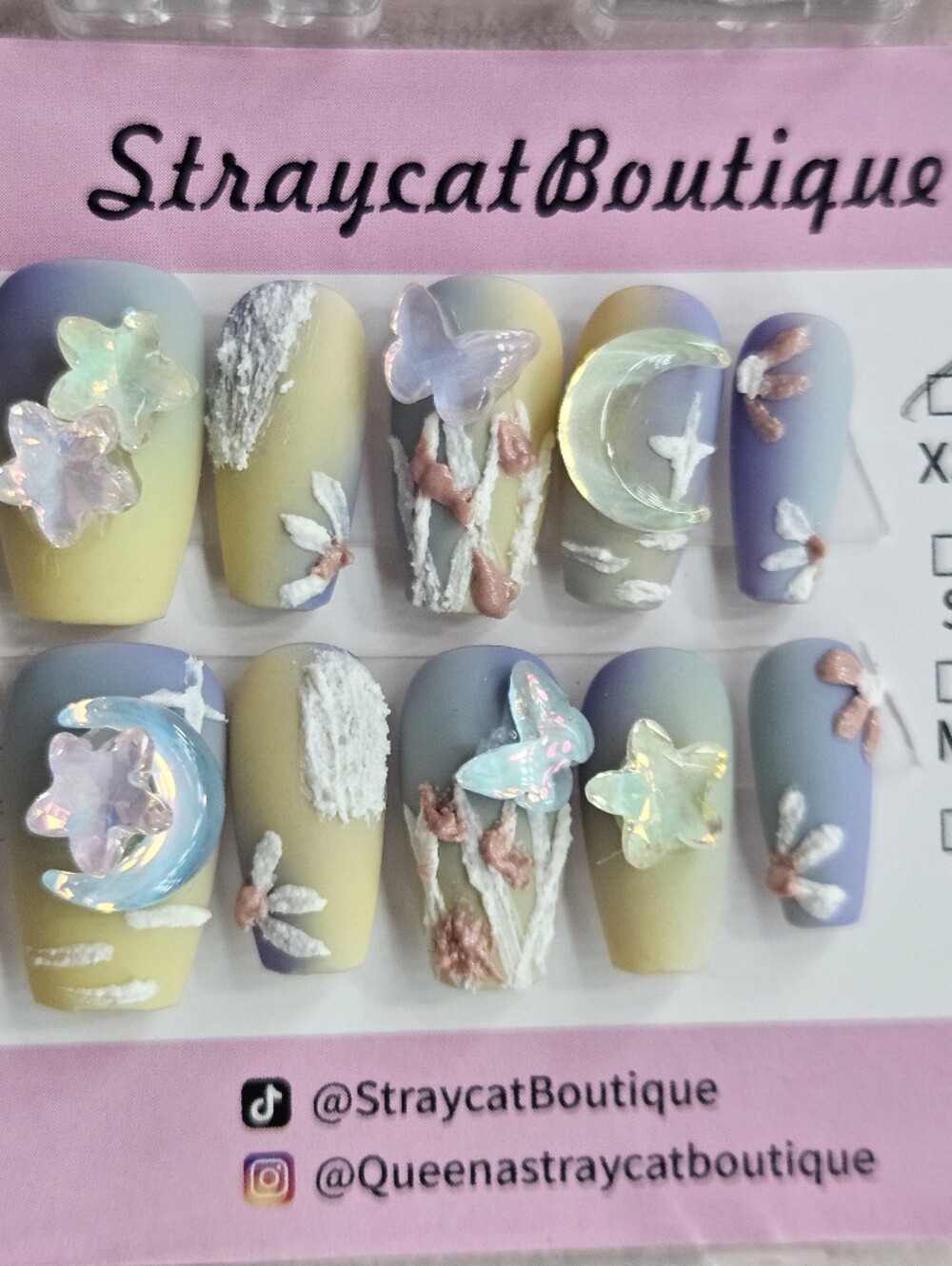Stray Cat Boutique Pastel Moon & Star Press-On Nail Set - Yellow & Lavender XS